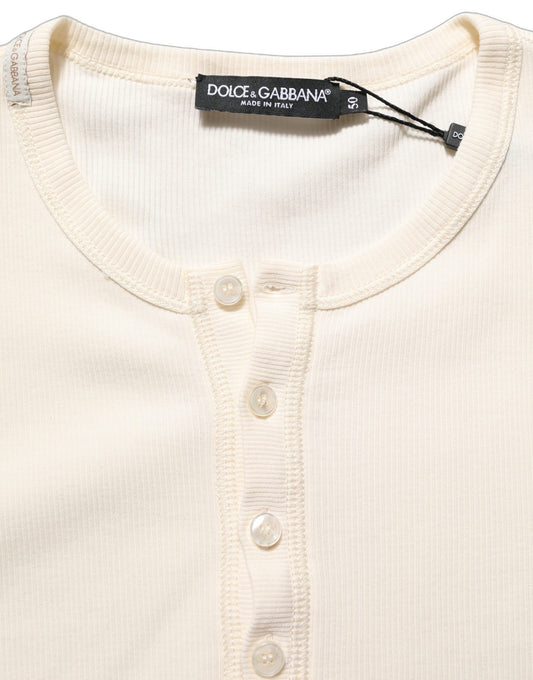 Off White Cotton Henley Long Sleeves T-shirt