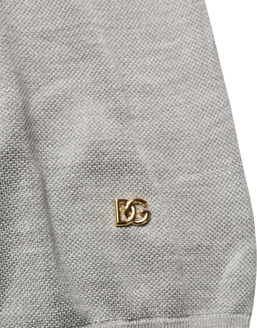 Gray Silk Crew Neck Short Sleeves T-shirt