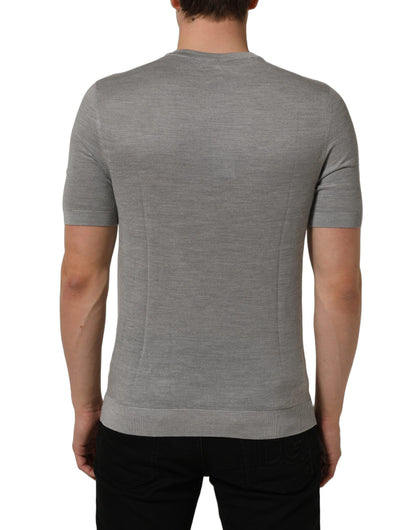 Gray Silk Crew Neck Short Sleeves T-shirt