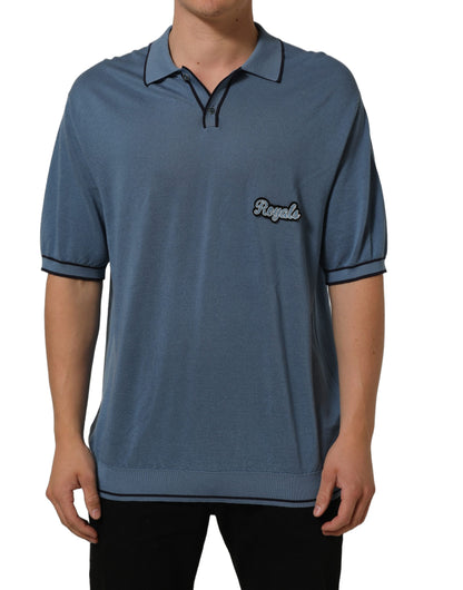 Blue Cotton Collared Short Sleeves T-shirt