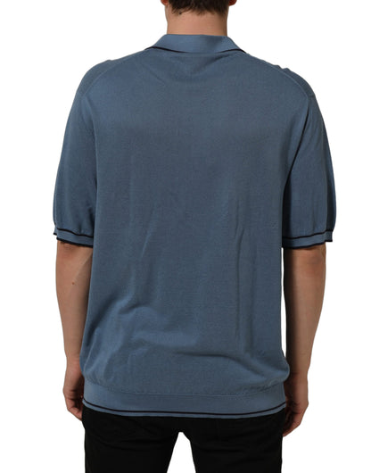 Blue Cotton Collared Short Sleeves T-shirt