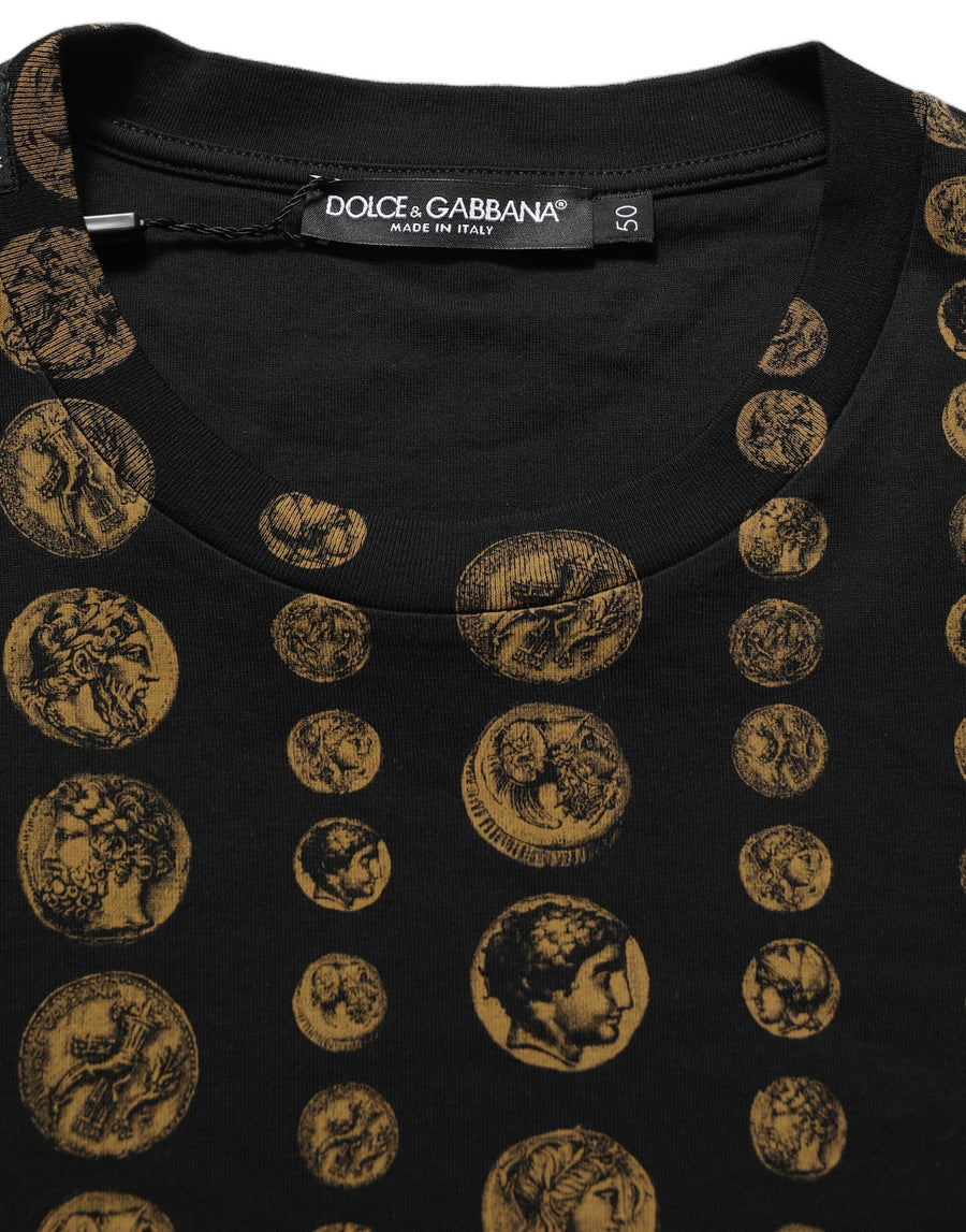 Black All Over Coin Print Cotton Men T-shirt