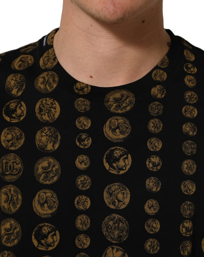 Black All Over Coin Print Cotton Men T-shirt