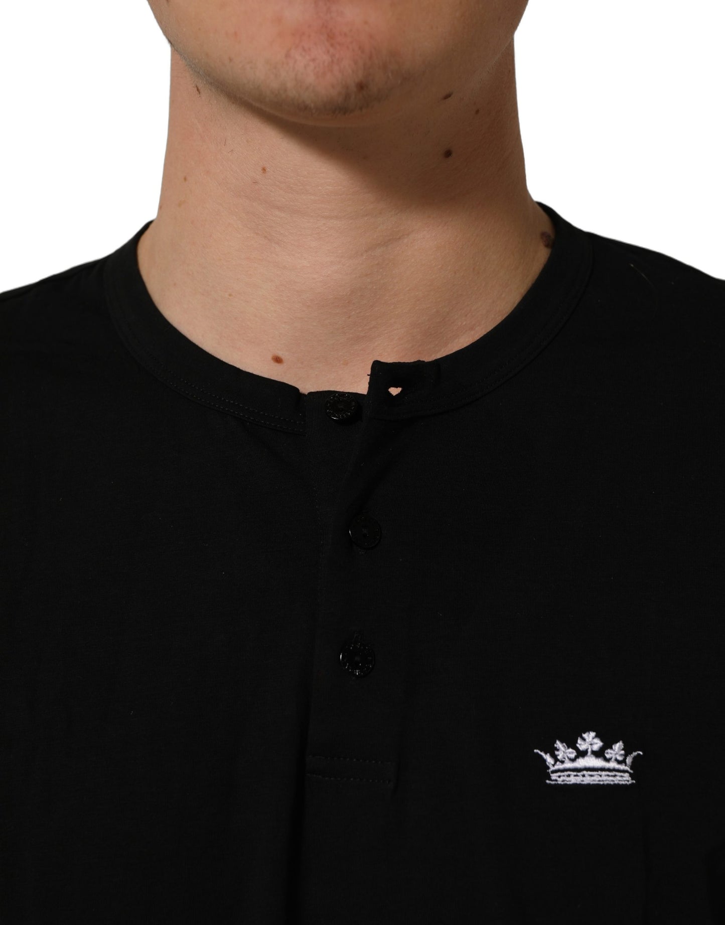 Black Crown Short Sleeved Henley Men T-shirt