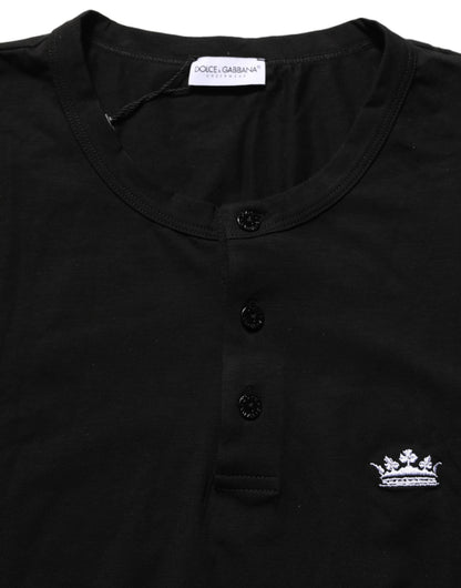 Black Crown Short Sleeved Henley Men T-shirt