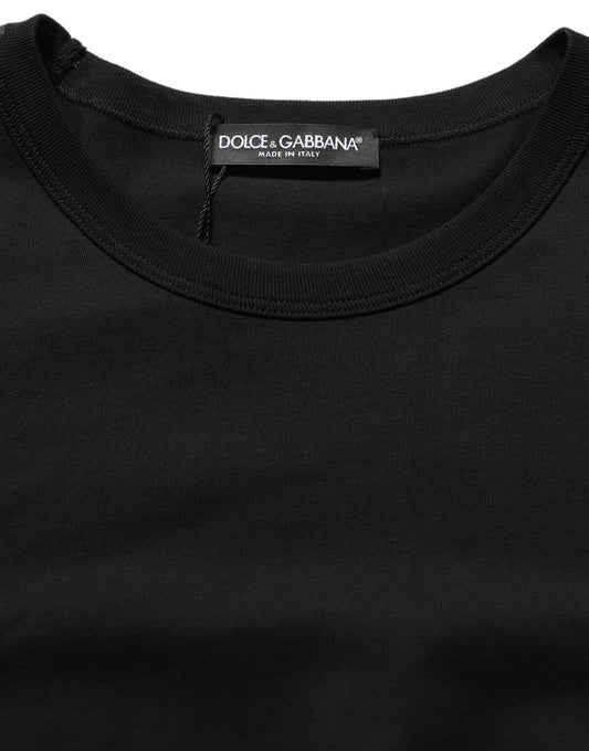 Black Cotton Crew Neck Short Sleeve T-shirt