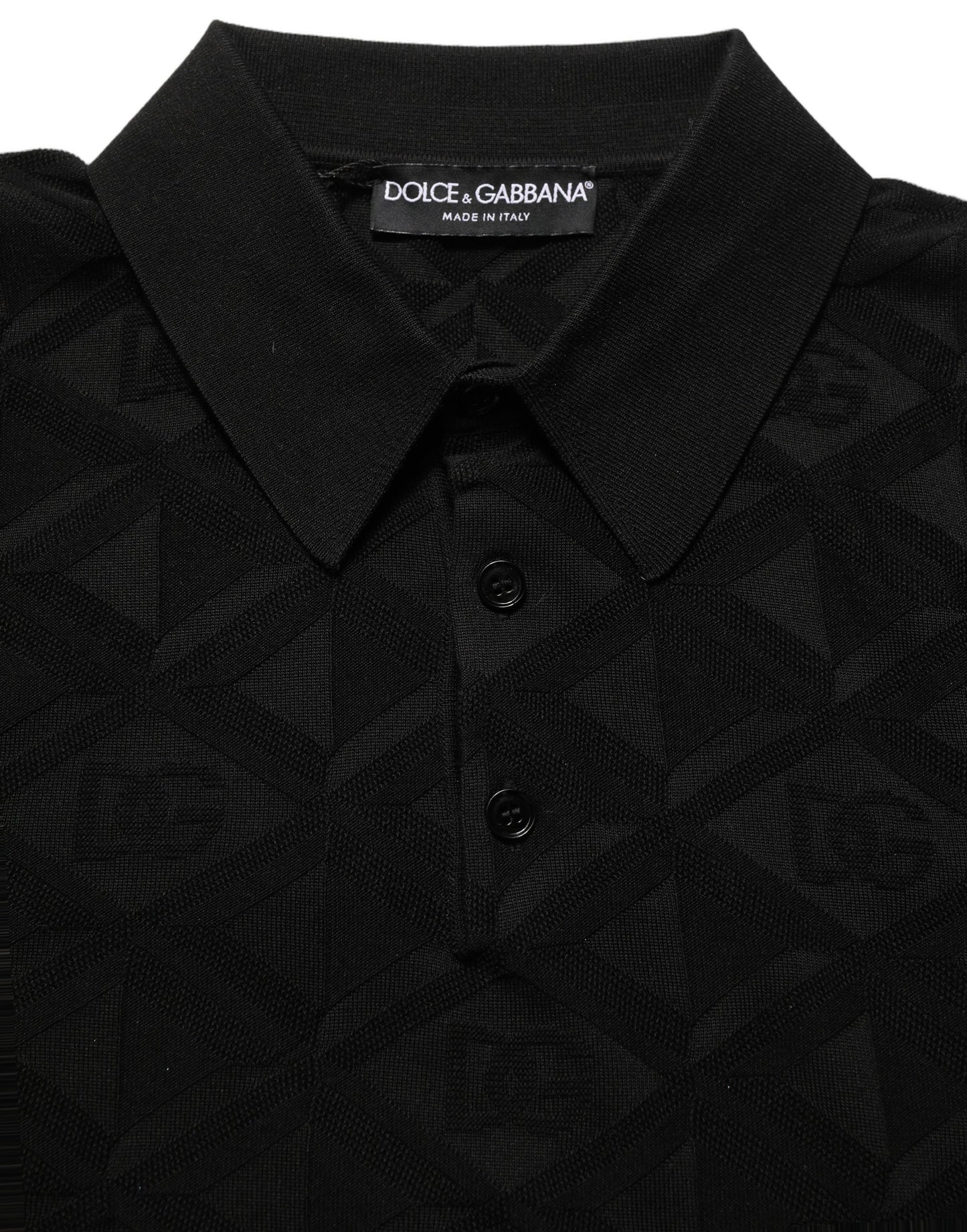 Black Silk Short Sleeve Knit Polo T-shirt