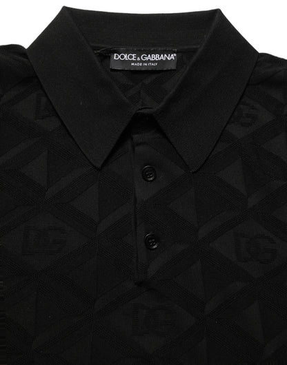 Black Silk Short Sleeve Knit Polo T-shirt