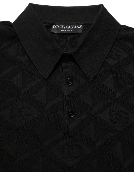 Black Silk Short Sleeve Knit Polo T-shirt