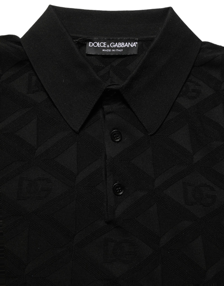 Black Silk Short Sleeve Knit Polo T-shirt