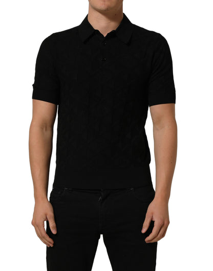 Black Silk Short Sleeve Knit Polo T-shirt