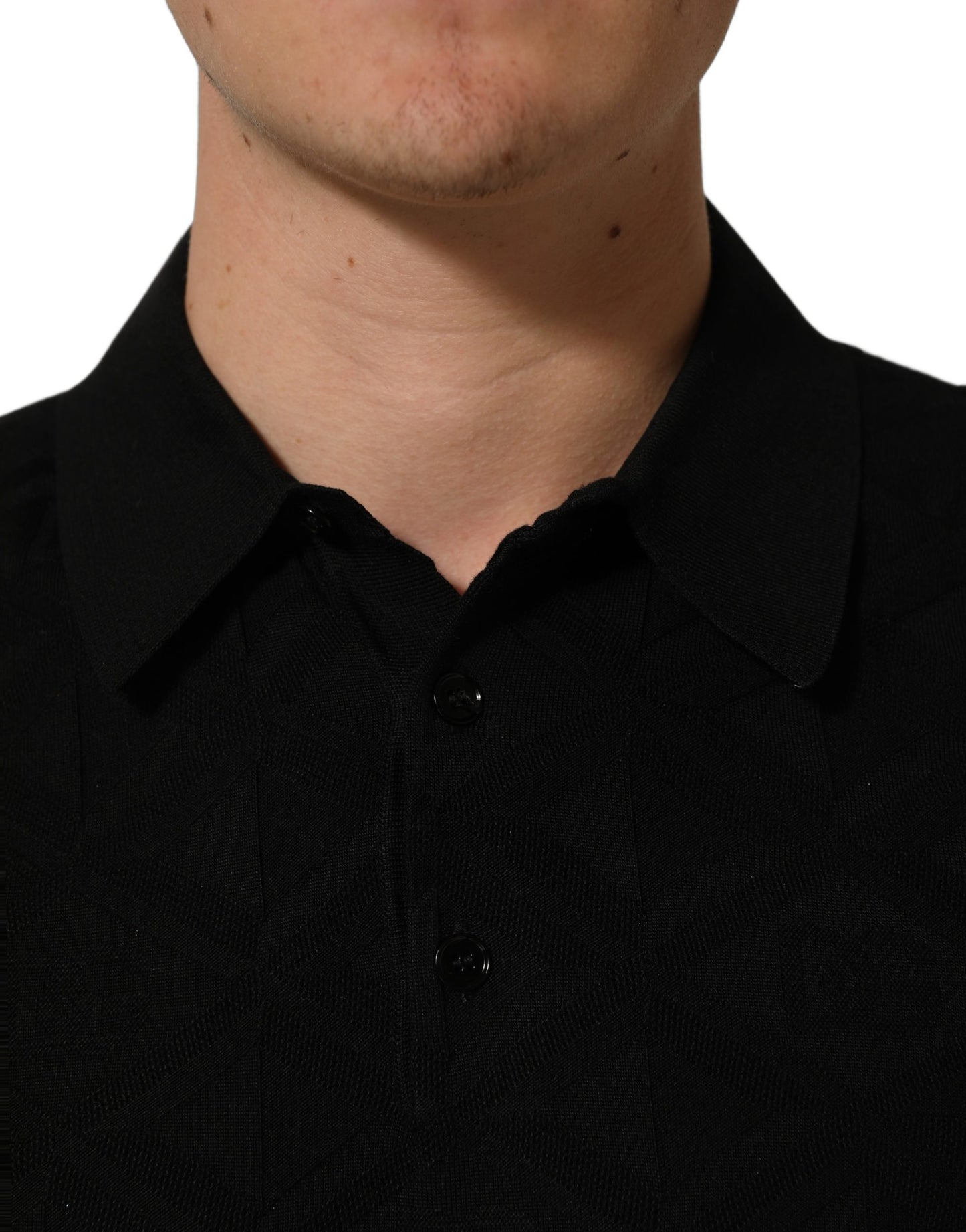 Black Silk Short Sleeve Knit Polo T-shirt