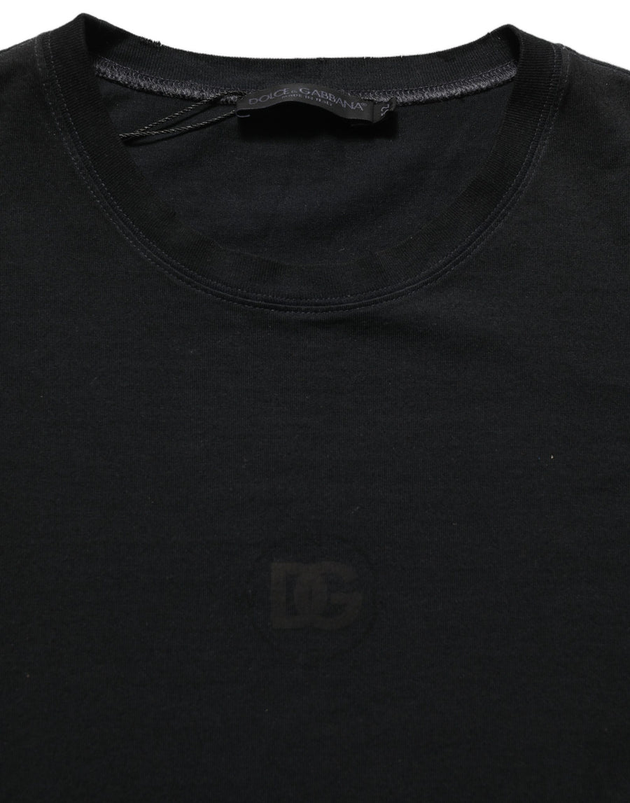 Black Cotton Short Sleeve Crew Neck T-shirt