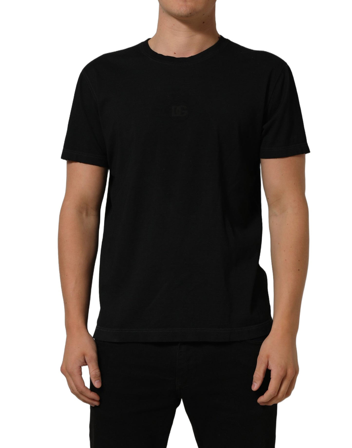 Black Cotton Short Sleeve Crew Neck T-shirt
