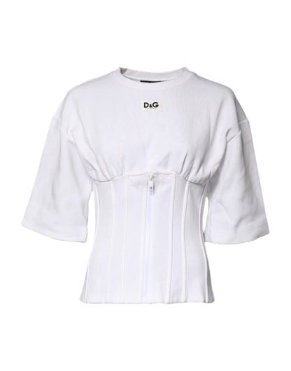 White Cotton Blend Corset Style Blouse Top