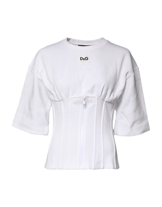 White Cotton Blend Corset Style Blouse Top
