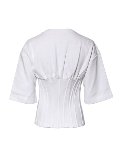 White Cotton Blend Corset Style Blouse Top