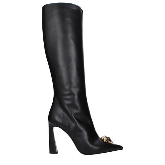 Black Leather High Heel Boots
