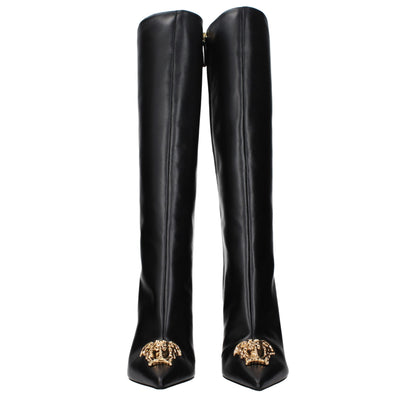 Black Leather High Heel Boots