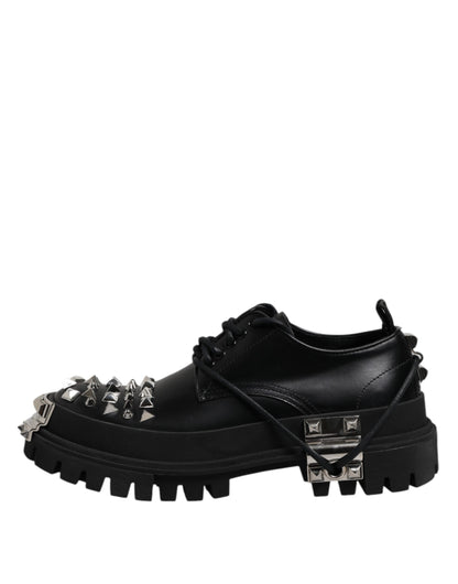 Black Studded Leather Hi-Trekking Derby Men Shoes