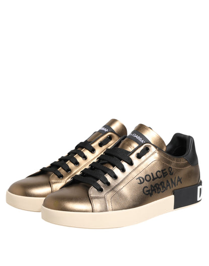 Gold Portofino Calf Leather Sneakers Shoes
