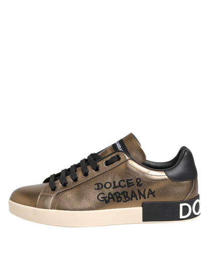 Gold Portofino Calf Leather Sneakers Shoes