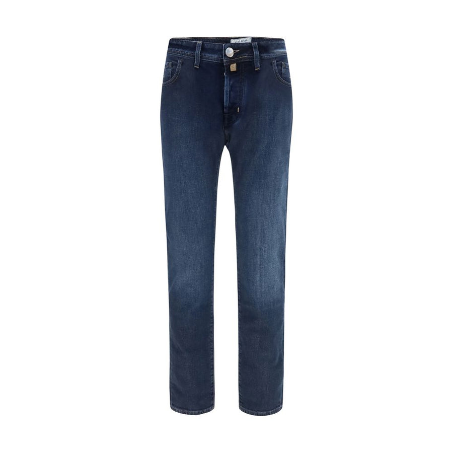 Blue Cotton Tapered Jeans