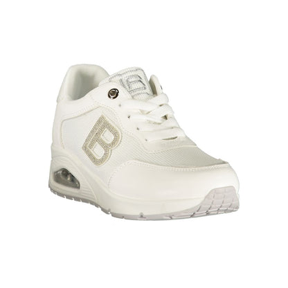 White Polyester Athletic Sneakers