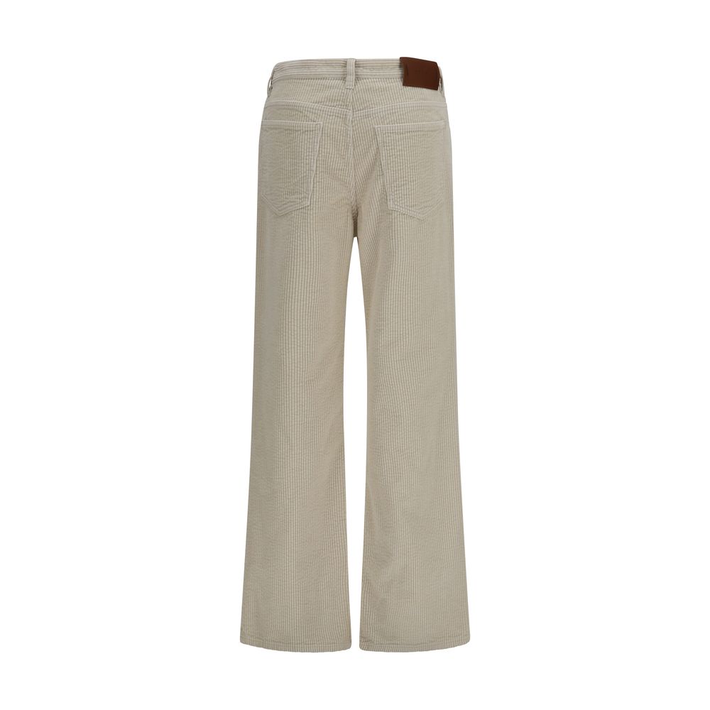 Beige Cotton Flared Pants