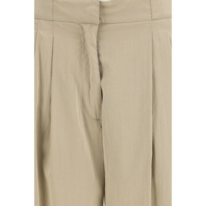 Beige Silk Casual Pants