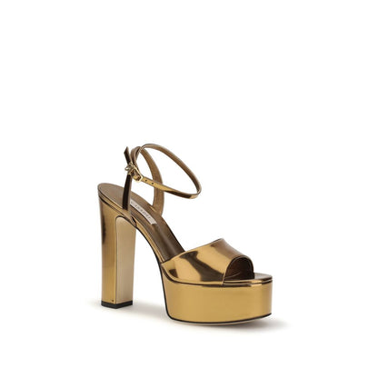 Gold Polyester Platform Sandals