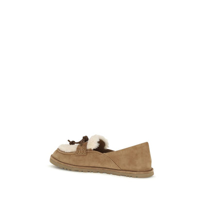 Beige Suede Leather Slip-On Loafers