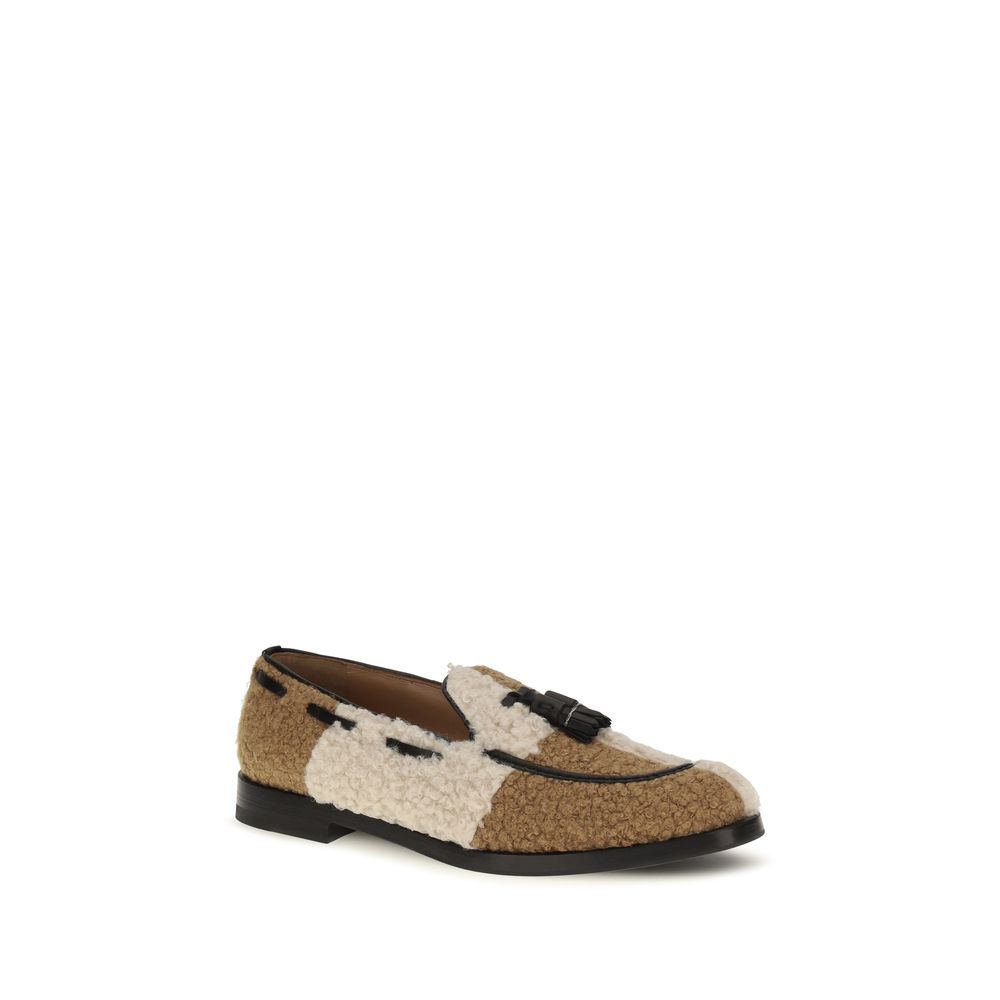 Beige Fabric Slip-On Loafers