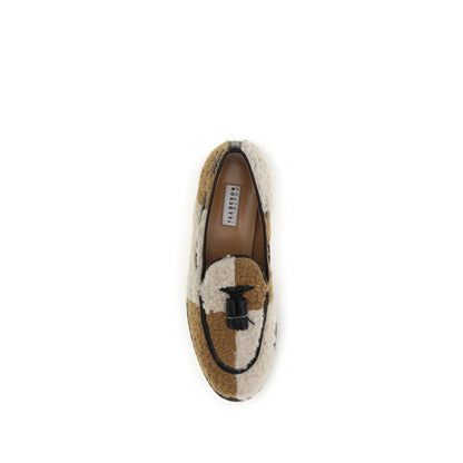 Beige Fabric Slip-On Loafers