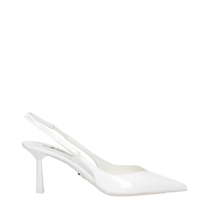 White Leather High Heel Pumps