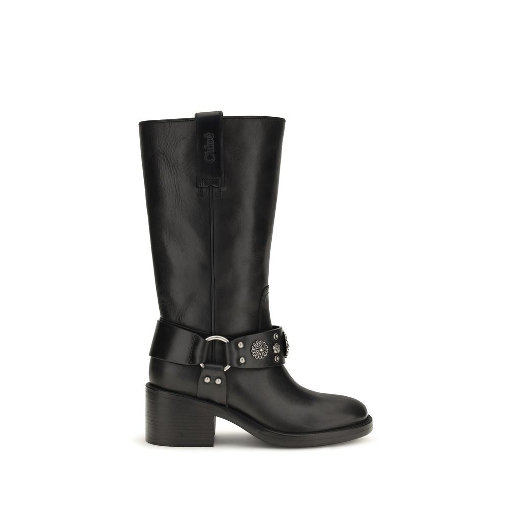 Black Calf Leather Bos Taurus Flat Boots