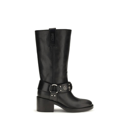 Black Calf Leather Bos Taurus Flat Boots