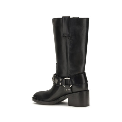 Black Calf Leather Bos Taurus Flat Boots