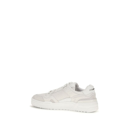 White Polyester Low Top Sneakers