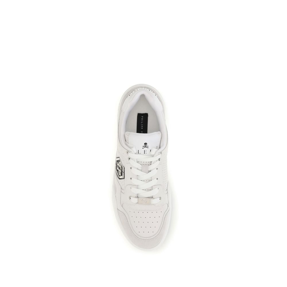 White Polyester Low Top Sneakers