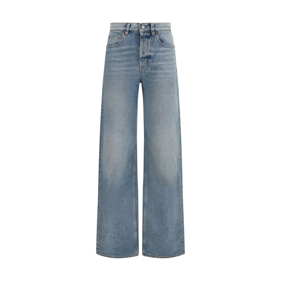 Blue Cotton High-Waisted Jean