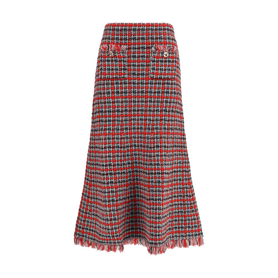 Red Cotton Midi Skirt