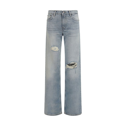 Blue Cotton Straight-Leg Jeans