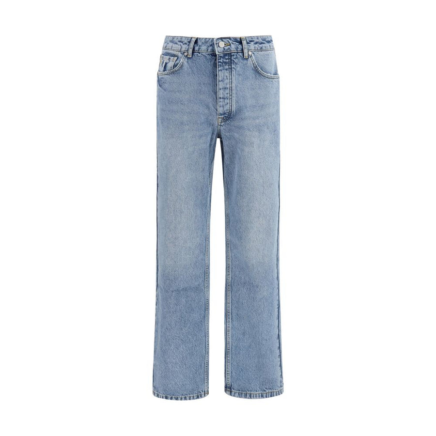 Blue Cotton Straight-Leg Jeans