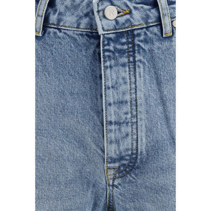 Blue Cotton Straight-Leg Jeans