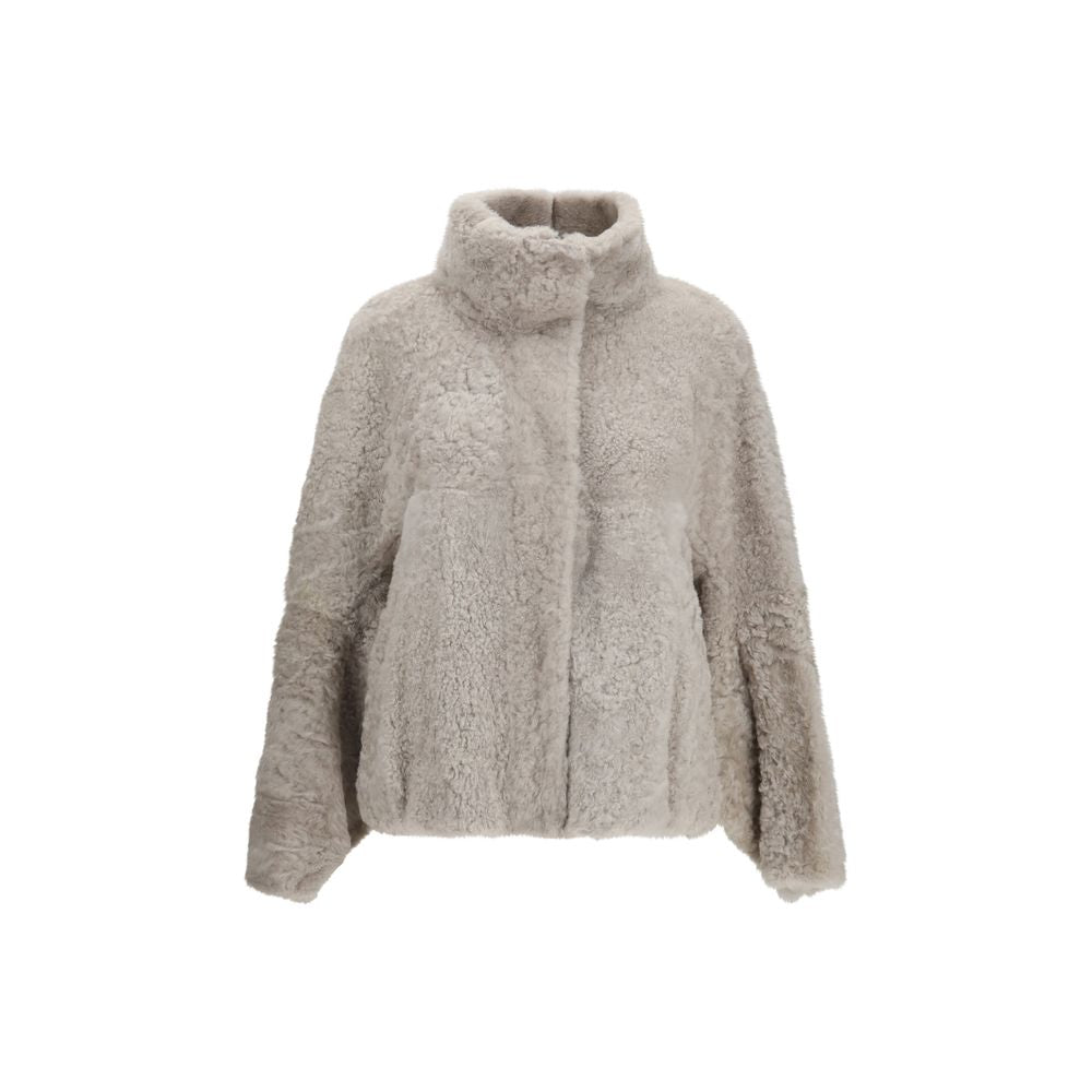 Gray Faux Fur Full-Length Jacket