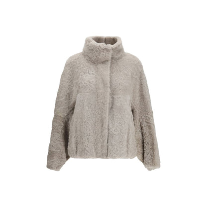Gray Faux Fur Full-Length Jacket