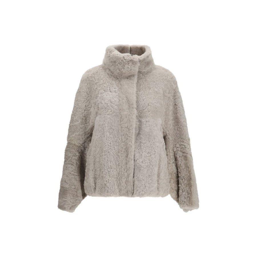 Gray Faux Fur Full-Length Jacket