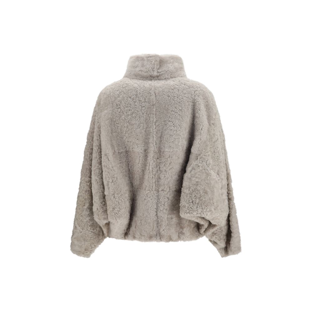 Gray Faux Fur Full-Length Jacket