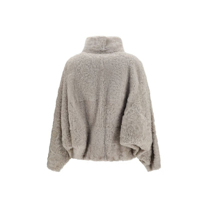 Gray Faux Fur Full-Length Jacket